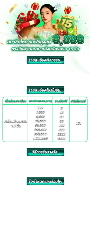รางวัลฝากเงิน 15 วันของ GOD345